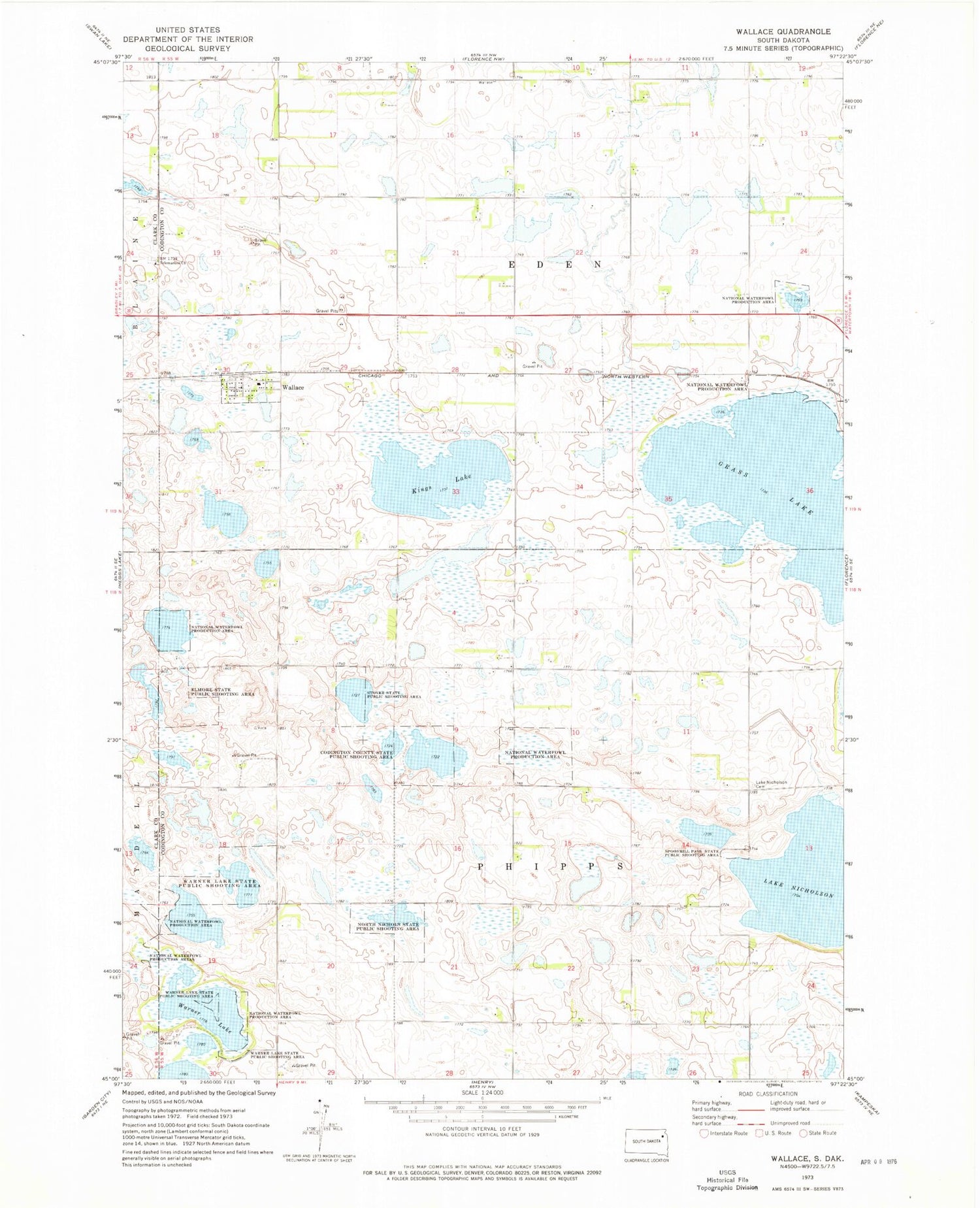 Classic USGS Wallace South Dakota 7.5'x7.5' Topo Map Image