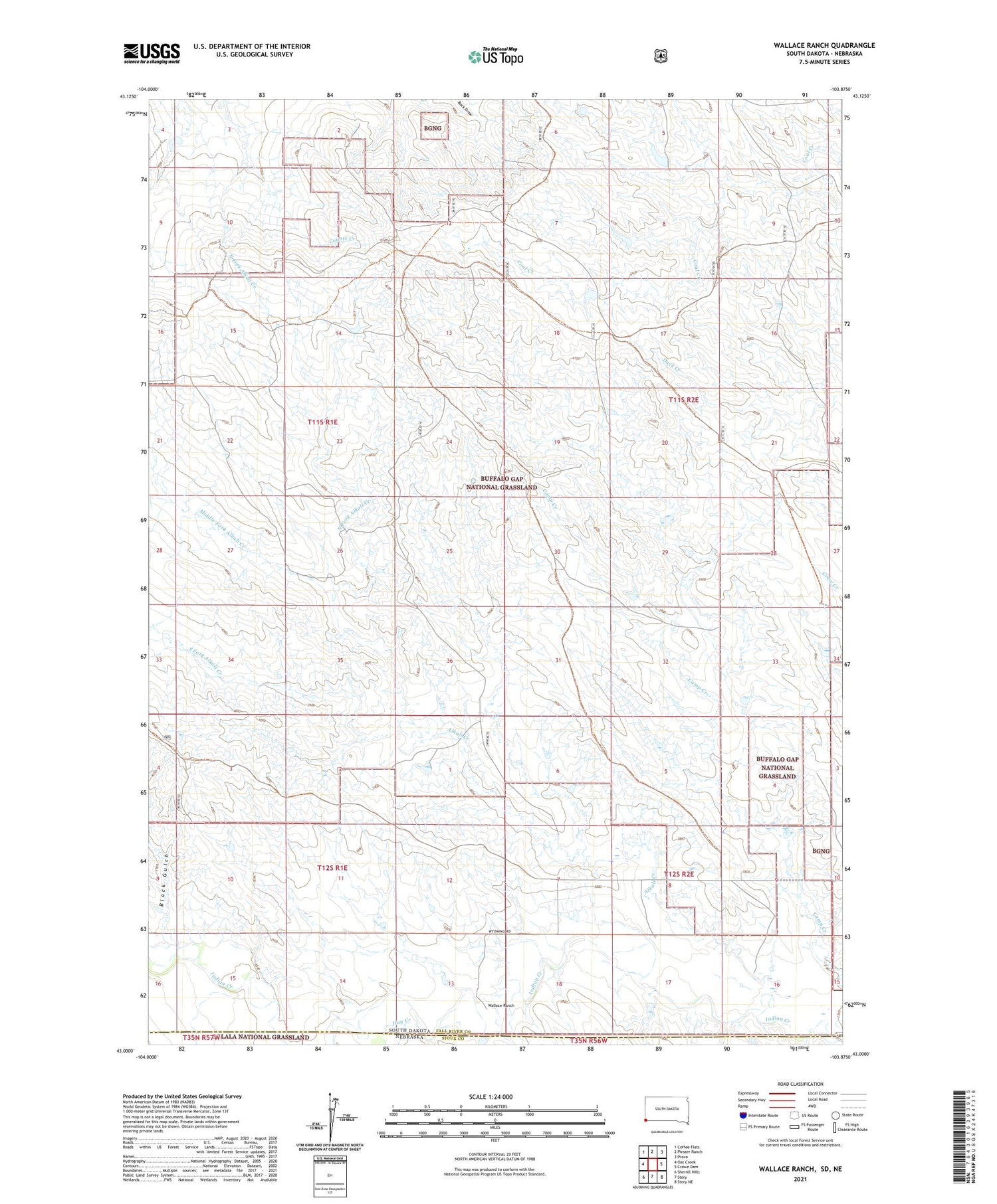 Wallace Ranch South Dakota US Topo Map Image