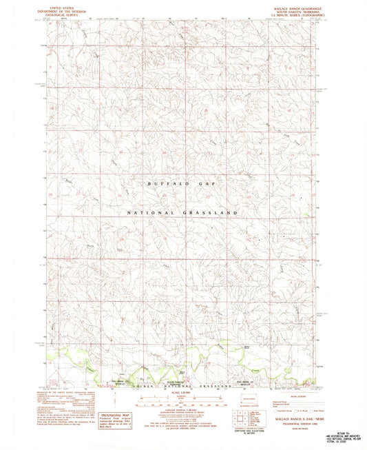 Classic USGS Wallace Ranch South Dakota 7.5'x7.5' Topo Map Image