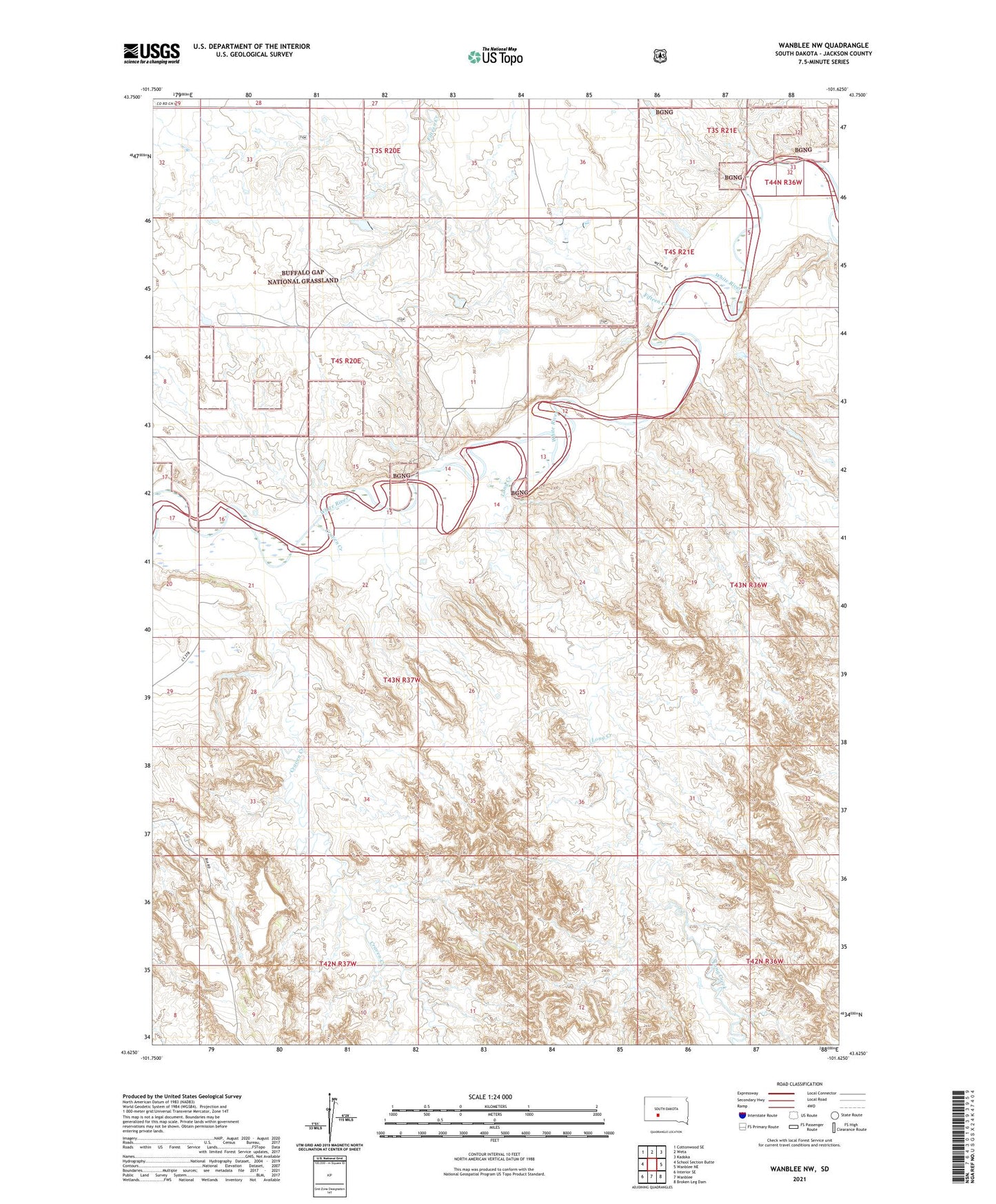 Wanblee NW South Dakota US Topo Map Image
