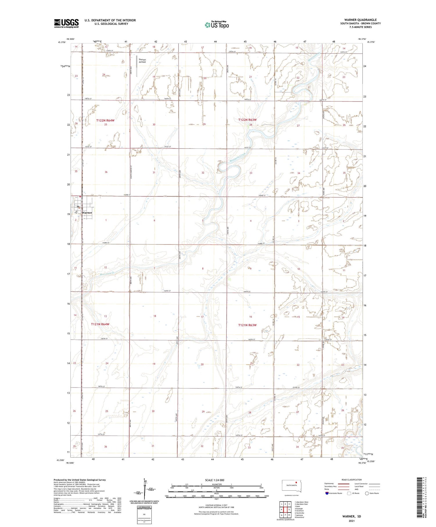 Warner South Dakota US Topo Map Image