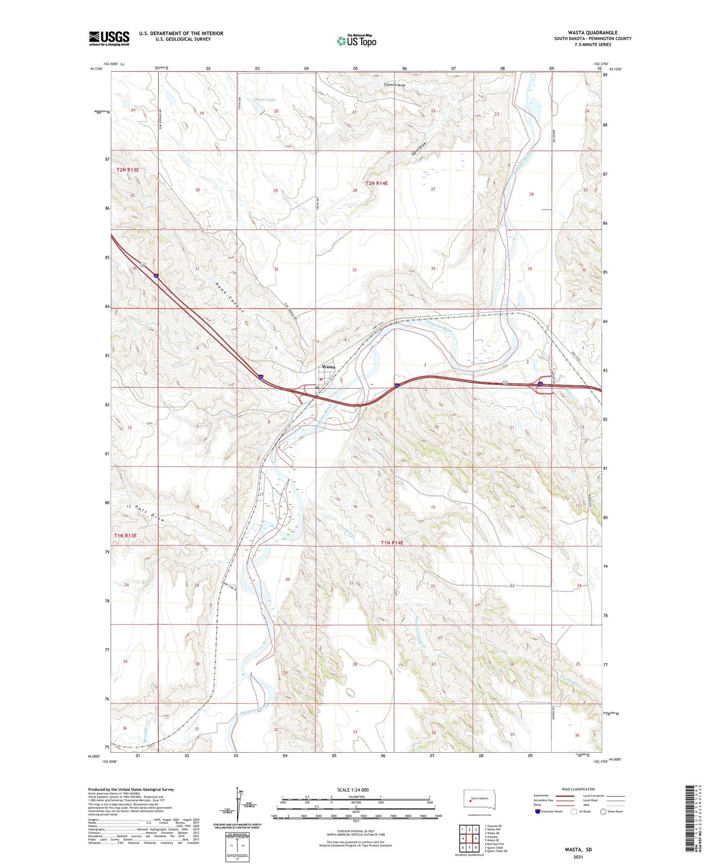 Wasta South Dakota US Topo Map Image
