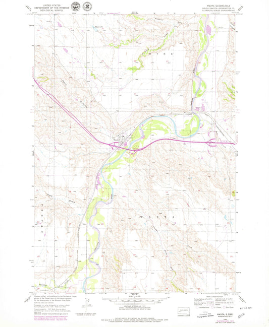 Classic USGS Wasta South Dakota 7.5'x7.5' Topo Map Image