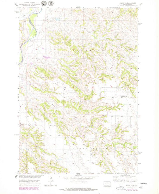 Classic USGS Wasta NE South Dakota 7.5'x7.5' Topo Map Image