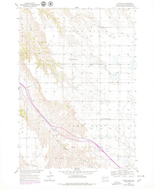 Classic USGS Wasta SE South Dakota 7.5'x7.5' Topo Map Image