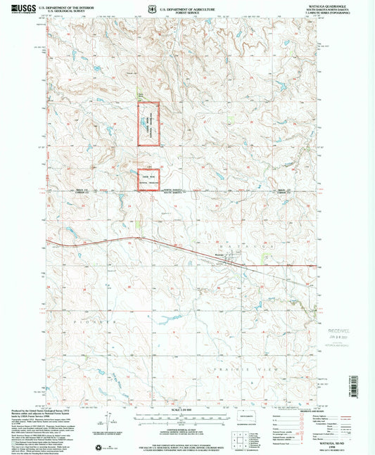 Classic USGS Watauga South Dakota 7.5'x7.5' Topo Map Image