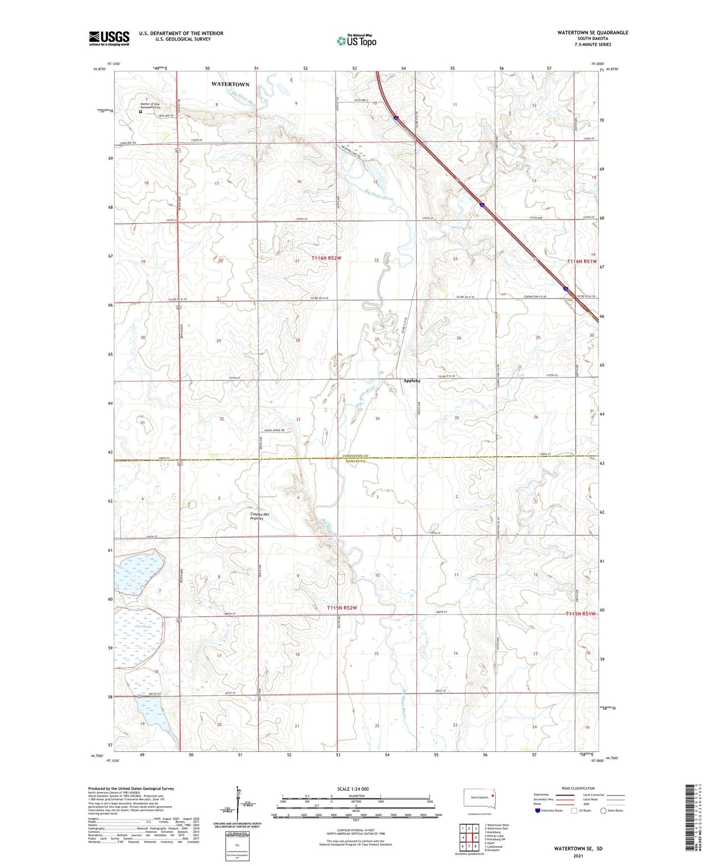 Watertown SE South Dakota US Topo Map Image