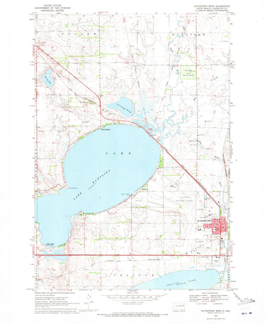 Classic USGS Watertown West South Dakota 7.5'x7.5' Topo Map Image