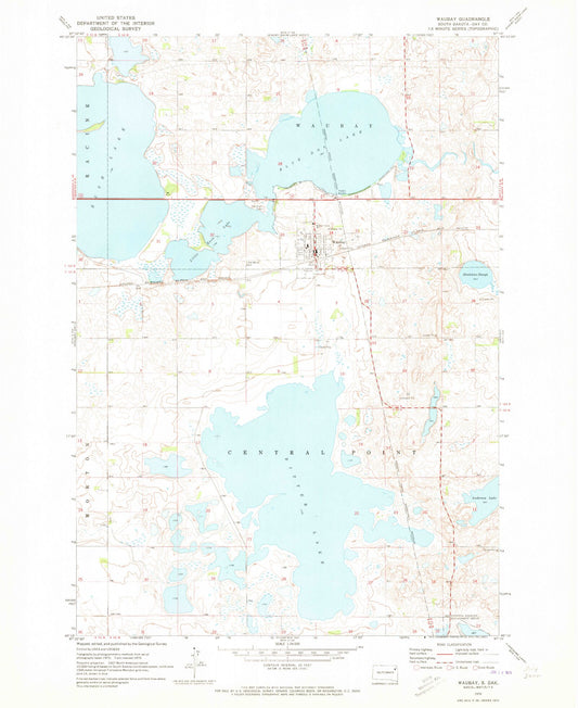 Classic USGS Waubay South Dakota 7.5'x7.5' Topo Map Image