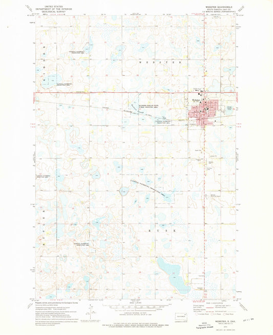 Classic USGS Webster South Dakota 7.5'x7.5' Topo Map Image