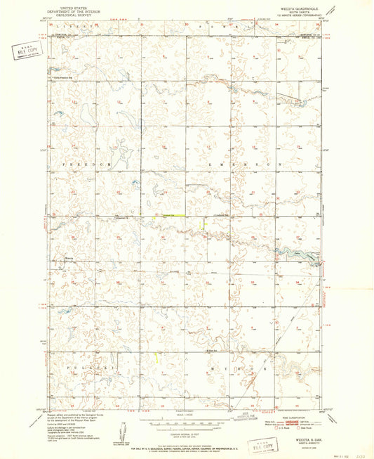 Classic USGS Wecota South Dakota 7.5'x7.5' Topo Map Image