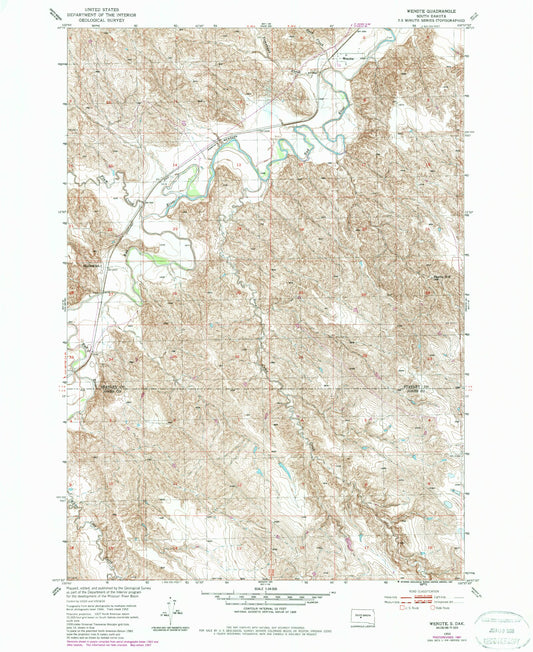 Classic USGS Wendte South Dakota 7.5'x7.5' Topo Map Image