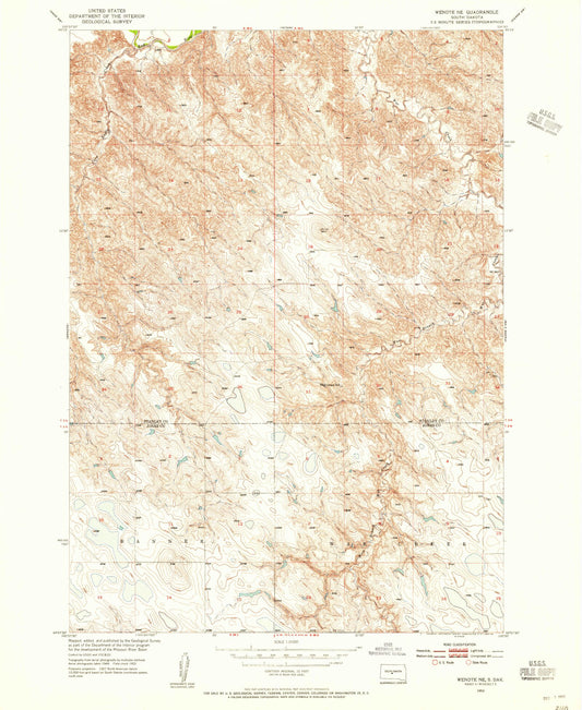 Classic USGS Wendte NE South Dakota 7.5'x7.5' Topo Map Image