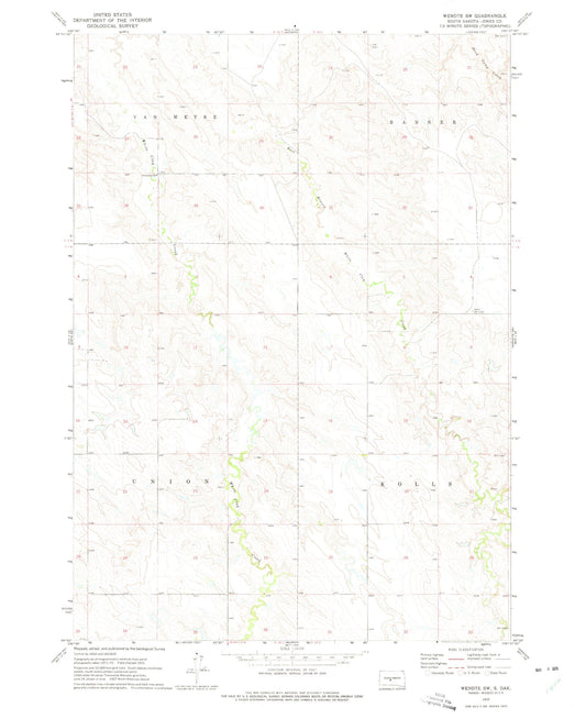 Classic USGS Wendte SW South Dakota 7.5'x7.5' Topo Map Image