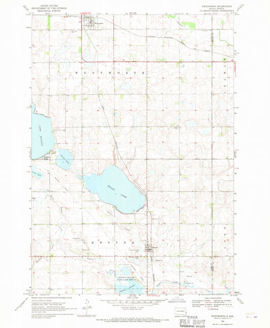 Classic USGS Wentworth South Dakota 7.5'x7.5' Topo Map Image