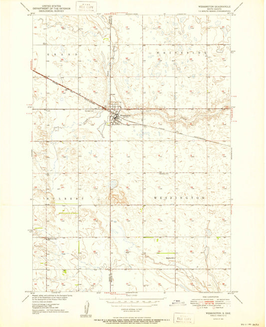 Classic USGS Wessington South Dakota 7.5'x7.5' Topo Map Image