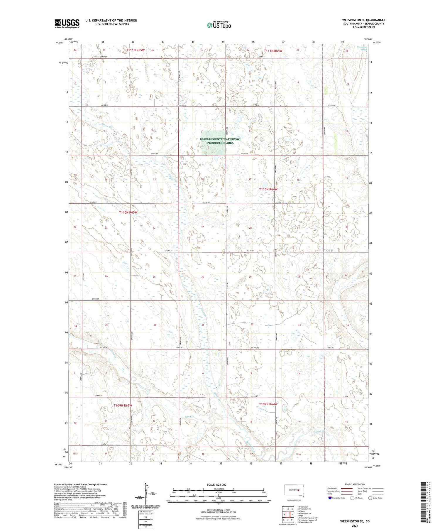 Wessington SE South Dakota US Topo Map Image