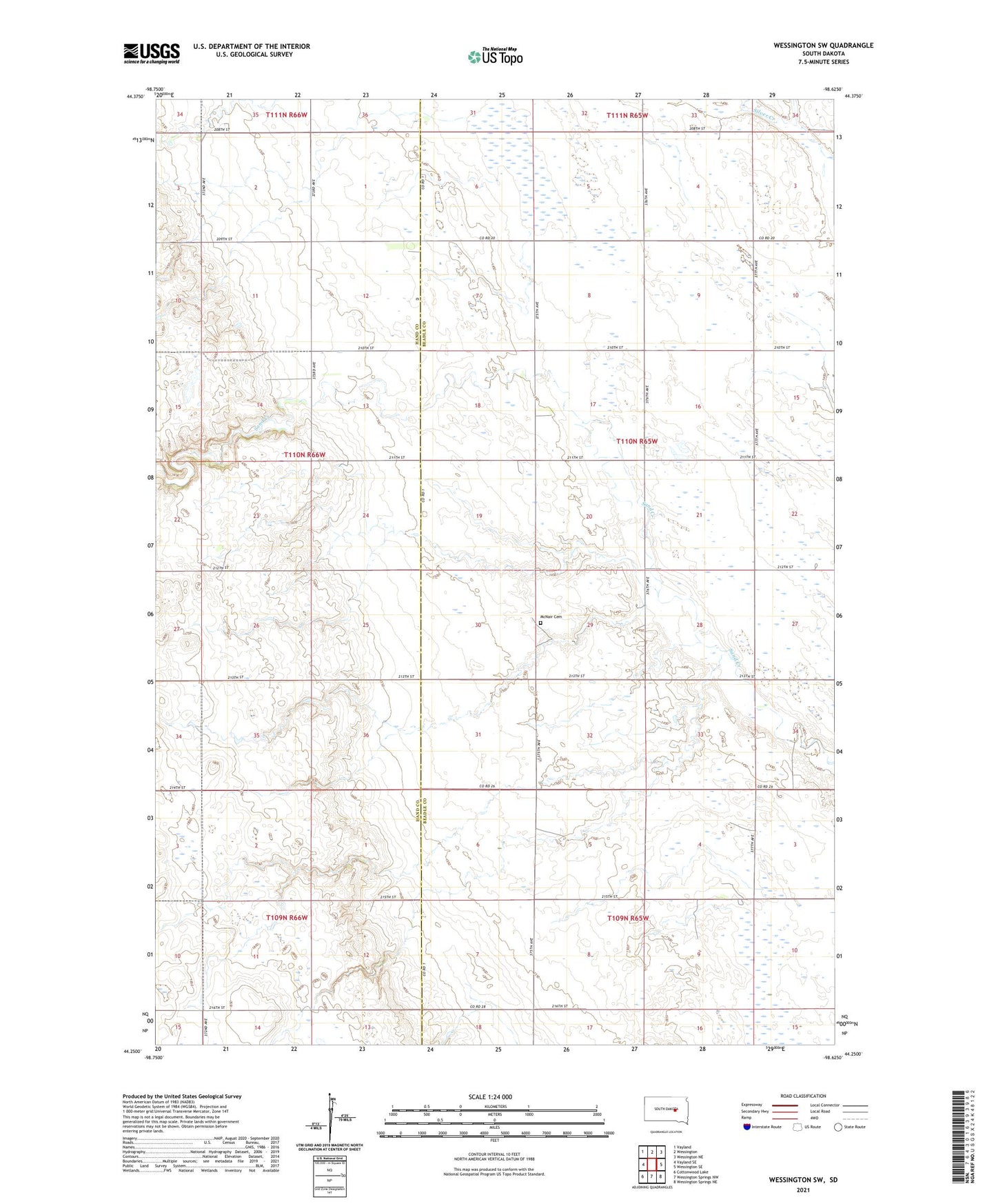 Wessington SW South Dakota US Topo Map Image