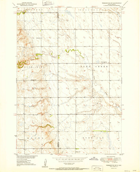 Classic USGS Wessington SW South Dakota 7.5'x7.5' Topo Map Image