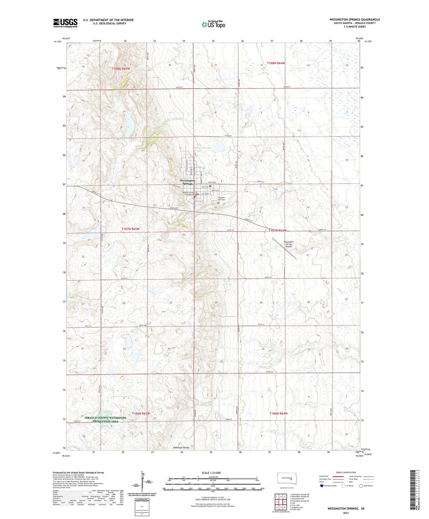 Wessington Springs South Dakota US Topo Map Image