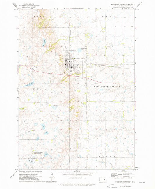 Classic USGS Wessington Springs South Dakota 7.5'x7.5' Topo Map Image