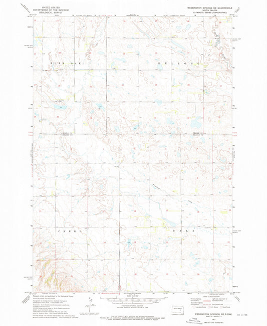 Classic USGS Wessington Springs NE South Dakota 7.5'x7.5' Topo Map Image