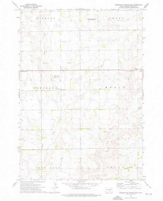 Classic USGS Wessington Springs SW South Dakota 7.5'x7.5' Topo Map Image