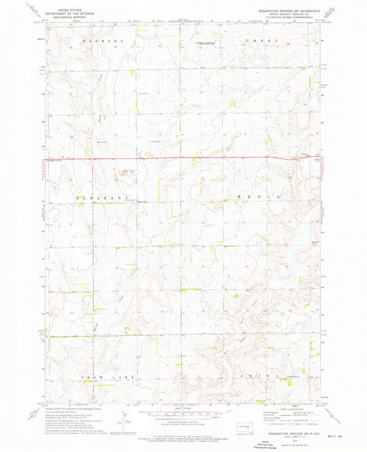 Classic USGS Wessington Springs SW South Dakota 7.5'x7.5' Topo Map Image