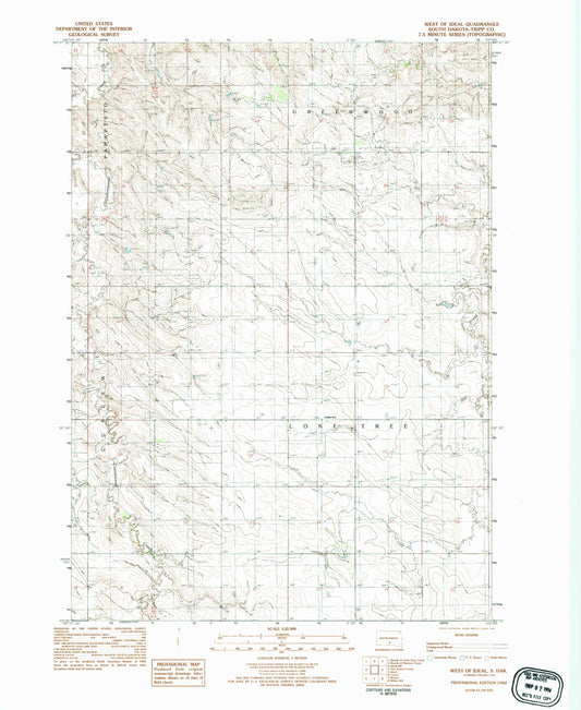 Classic USGS West of Ideal South Dakota 7.5'x7.5' Topo Map Image