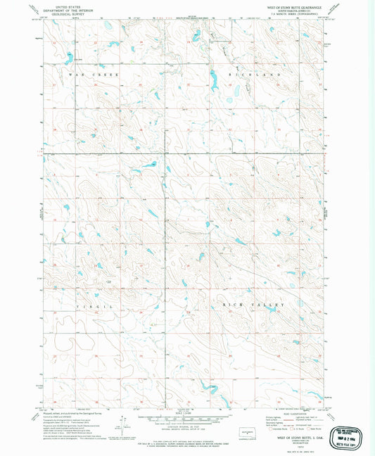 Classic USGS West of Stony Butte South Dakota 7.5'x7.5' Topo Map Image