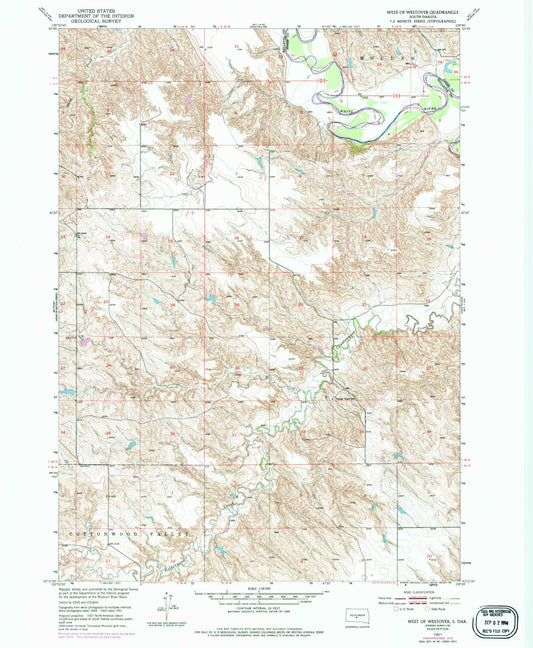 Classic USGS West of Westover South Dakota 7.5'x7.5' Topo Map Image