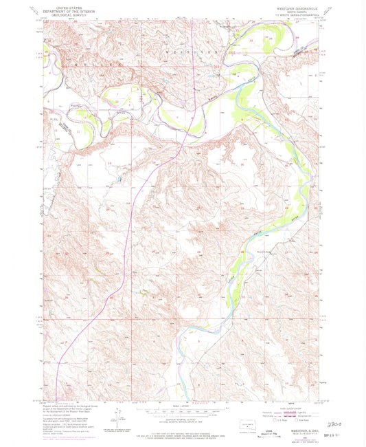 Classic USGS Westover South Dakota 7.5'x7.5' Topo Map Image