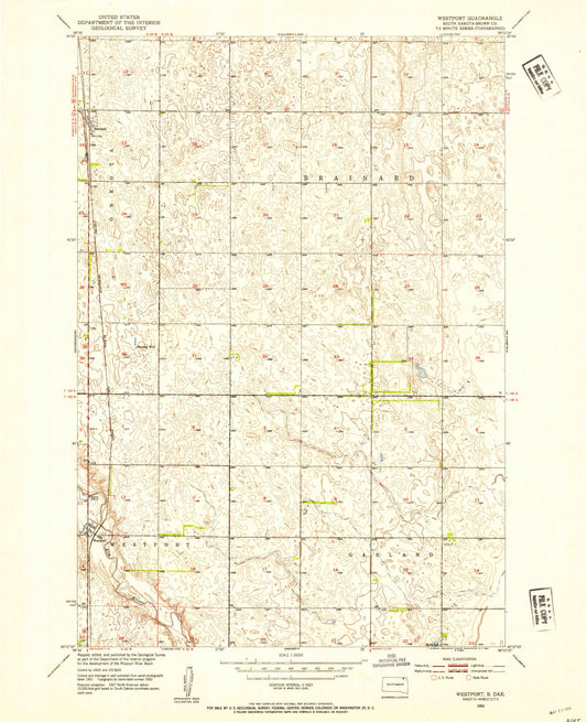 Classic USGS Westport South Dakota 7.5'x7.5' Topo Map Image