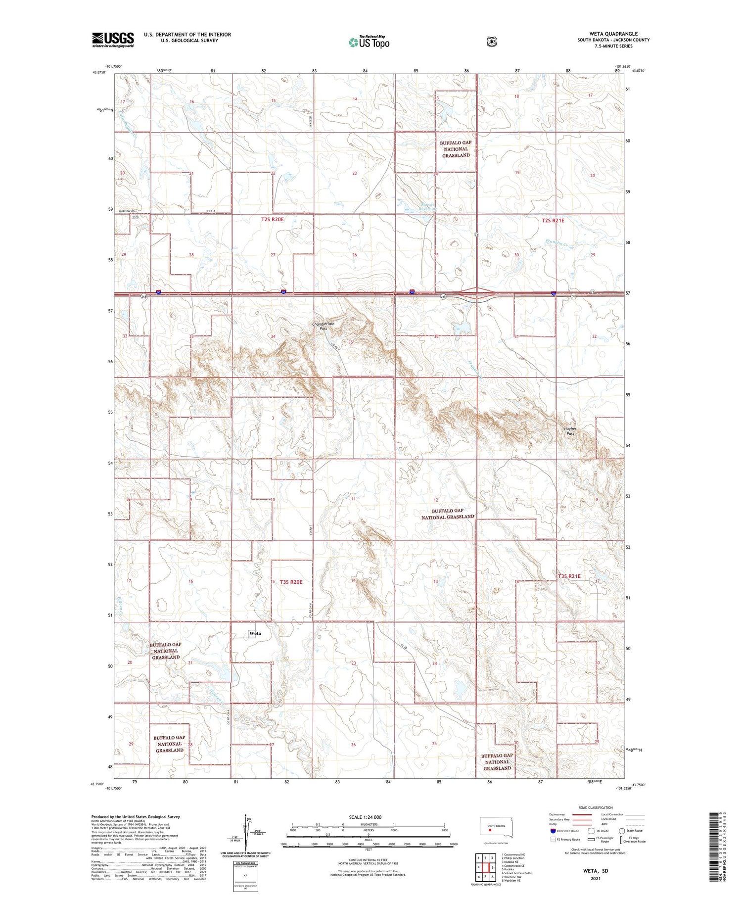 Weta South Dakota US Topo Map Image