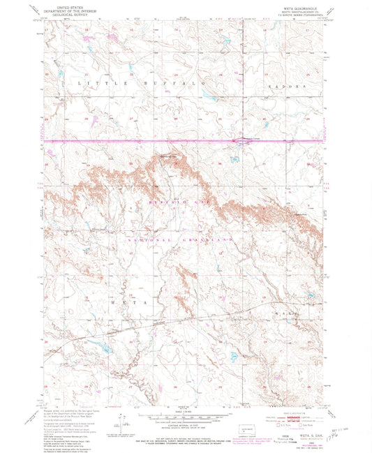 Classic USGS Weta South Dakota 7.5'x7.5' Topo Map Image