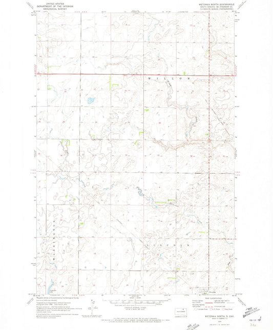 Classic USGS Wetonka North South Dakota 7.5'x7.5' Topo Map Image