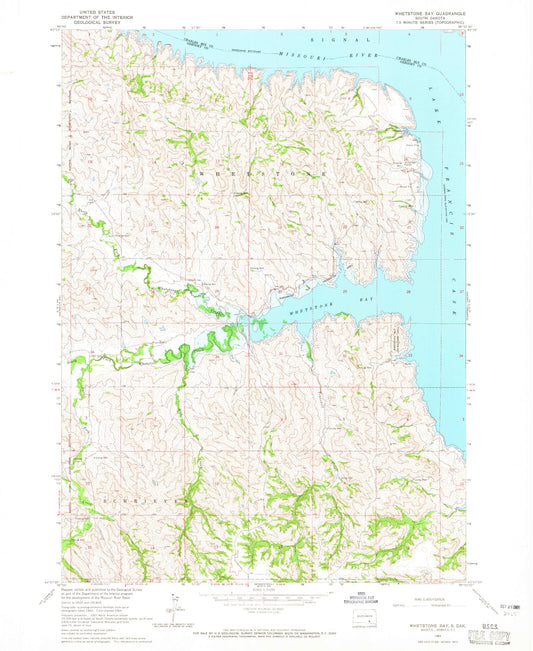 Classic USGS Whetstone Bay South Dakota 7.5'x7.5' Topo Map Image