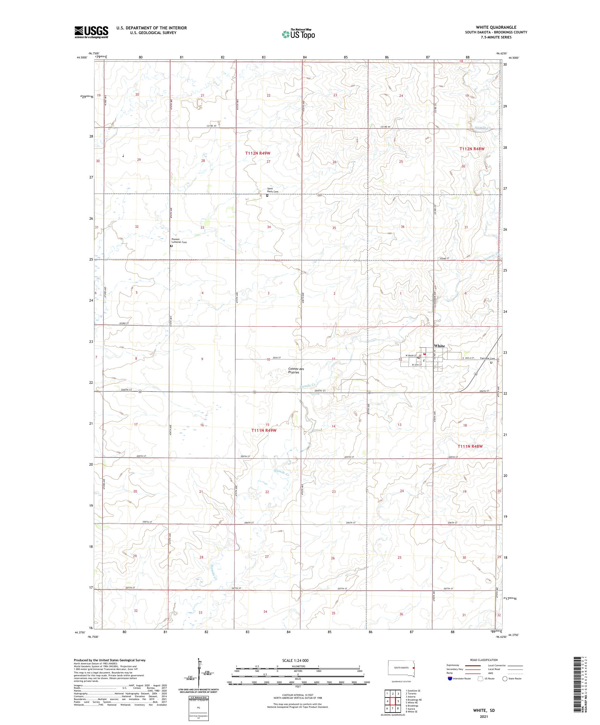 White South Dakota US Topo Map – MyTopo Map Store