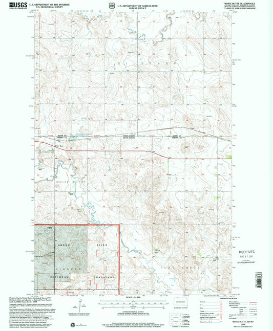 Classic USGS White Butte South Dakota 7.5'x7.5' Topo Map Image