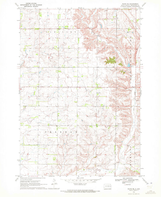 Classic USGS White NE South Dakota 7.5'x7.5' Topo Map Image