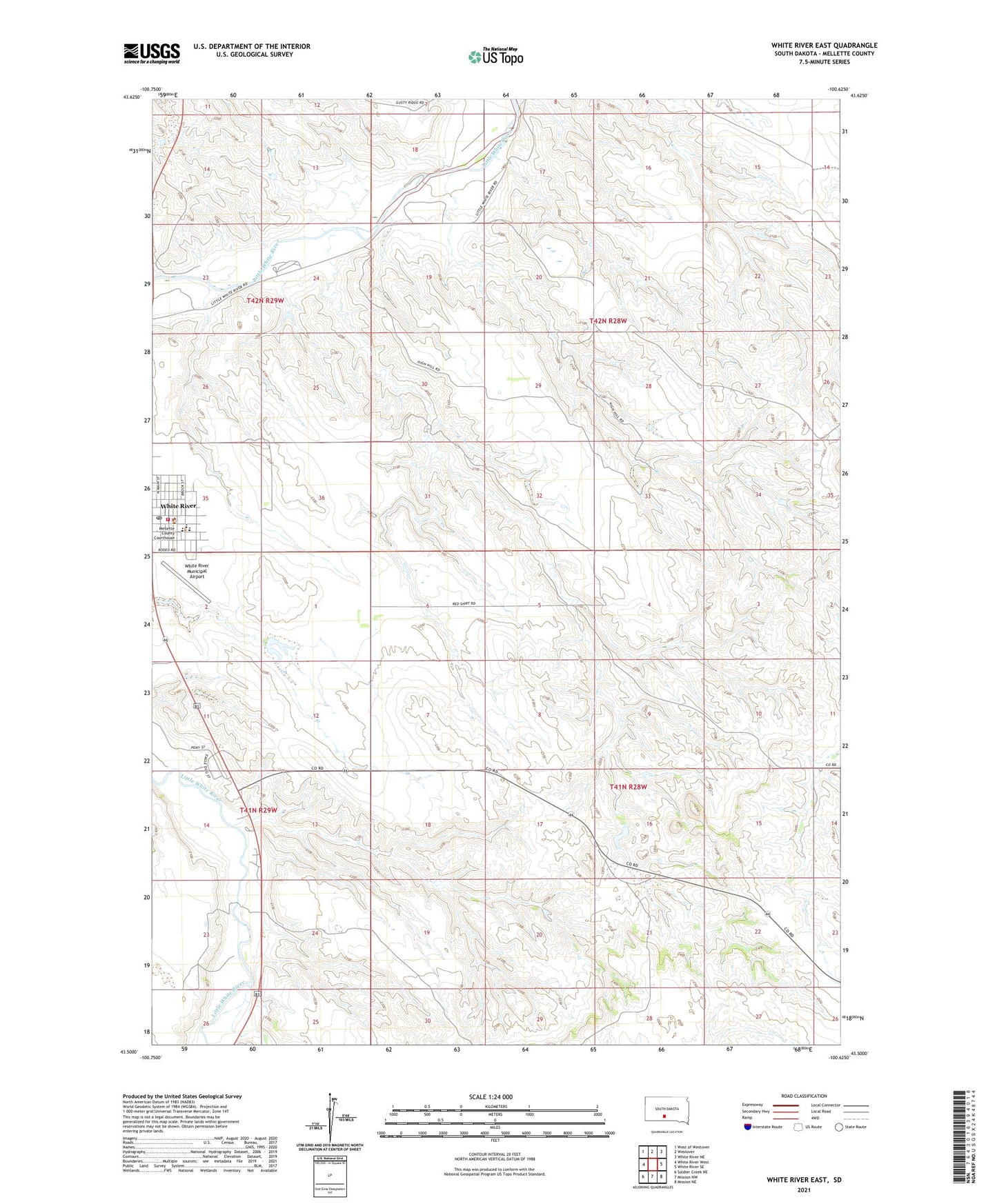 White River East South Dakota US Topo Map Image