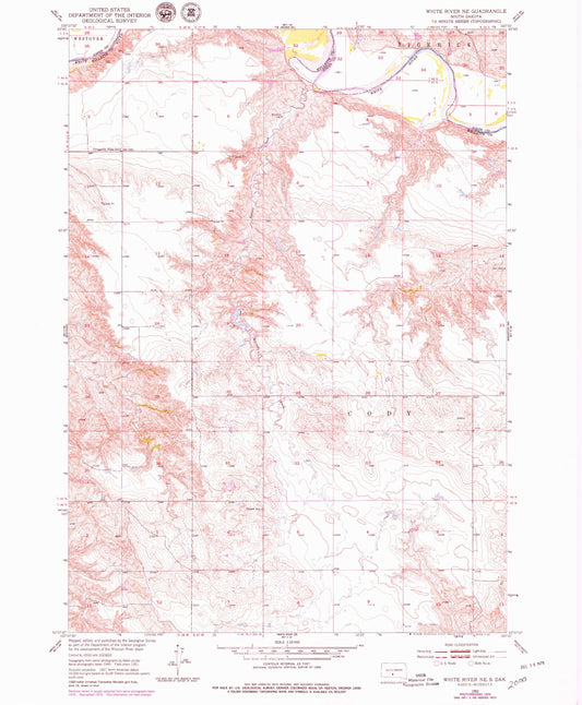 Classic USGS White River NE South Dakota 7.5'x7.5' Topo Map Image