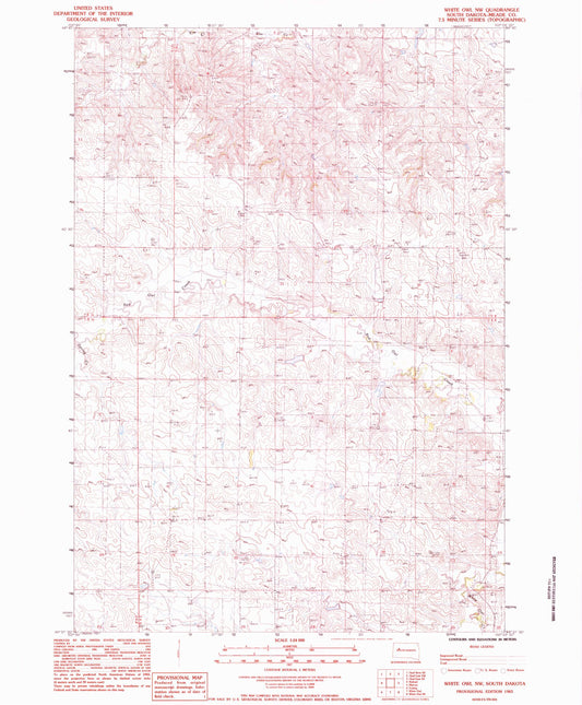Classic USGS White Owl NW South Dakota 7.5'x7.5' Topo Map Image
