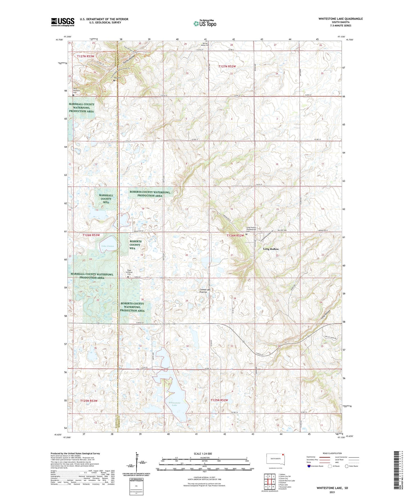 Whitestone Lake South Dakota US Topo Map Image