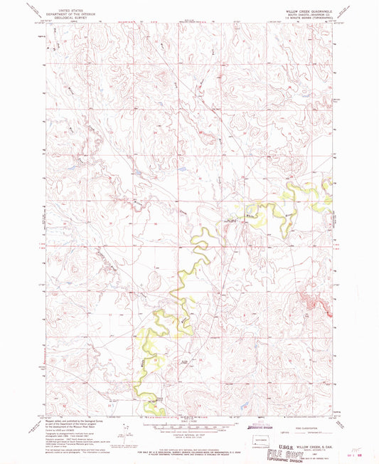 Classic USGS Willow Creek South Dakota 7.5'x7.5' Topo Map Image