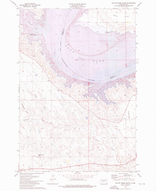 Classic USGS Willow Creek Butte South Dakota 7.5'x7.5' Topo Map Image