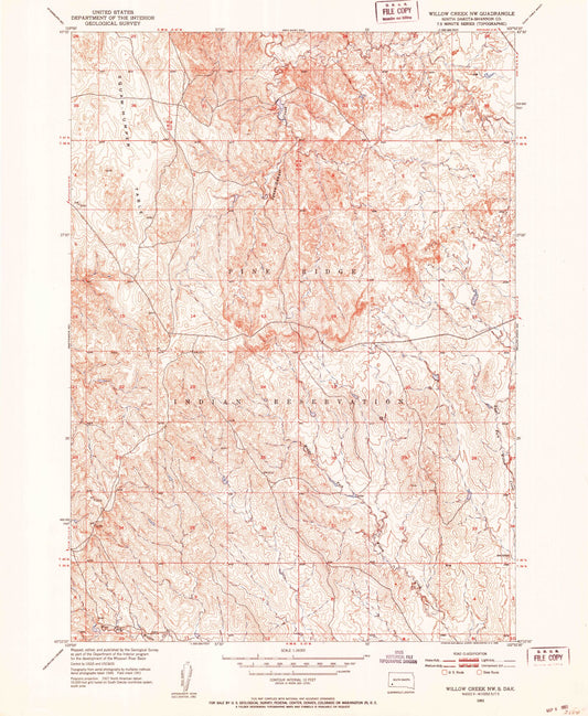 Classic USGS Willow Creek NW South Dakota 7.5'x7.5' Topo Map Image