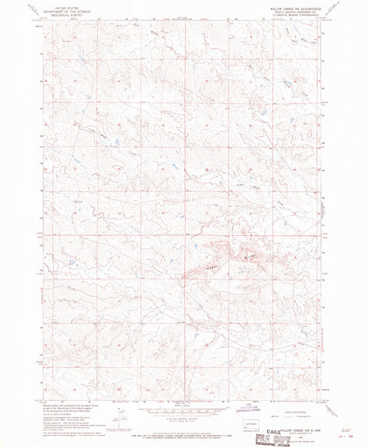 Classic USGS Willow Creek SW South Dakota 7.5'x7.5' Topo Map Image