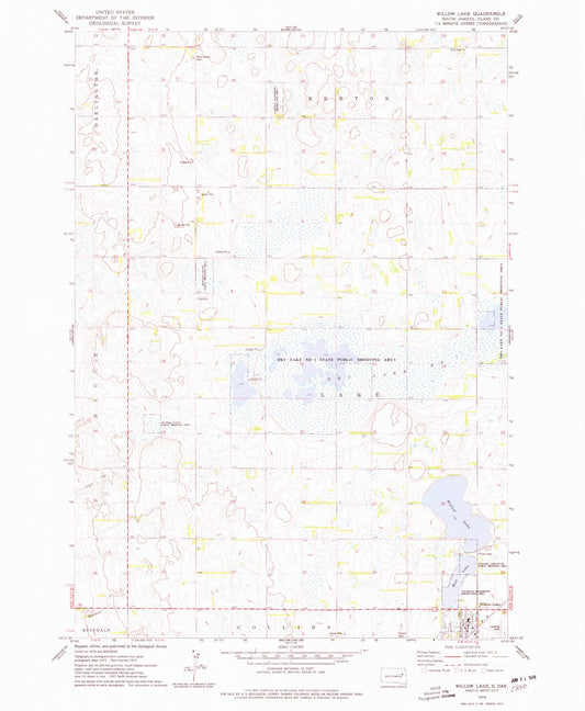 Classic USGS Willow Lake South Dakota 7.5'x7.5' Topo Map Image