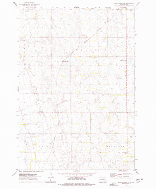 Classic USGS Willow Lake SW South Dakota 7.5'x7.5' Topo Map Image